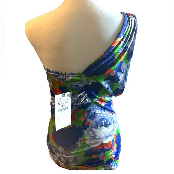 Zara Women's Floral Classy Seasonal Style One Strap Ruched Side Body Suit Sz S - Picture 12 of 12